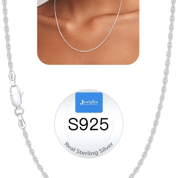Italian 2mm Rope Chain 925 Sterling Silver Chain Necklace for Women, 14K Plated - Picture 1 of 5